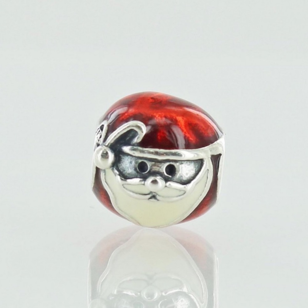 Retired Rare Pandora Jolly Santa Christmas Charm Red CZ Stones & Silver